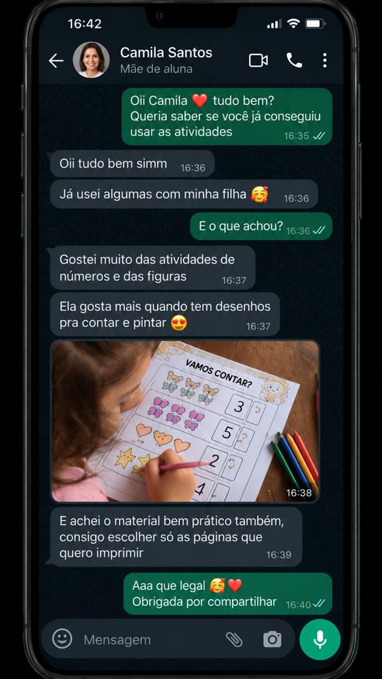 Conversa ilustrativa fictícia de camila
