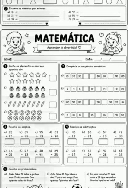 Folha de atividade de Matemática 4 de 6, completa e extraída do vídeo