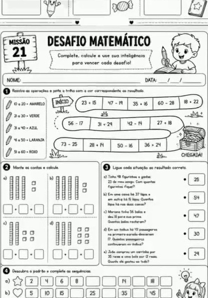 Folha de atividade de Matemática 6 de 6, completa e extraída do vídeo